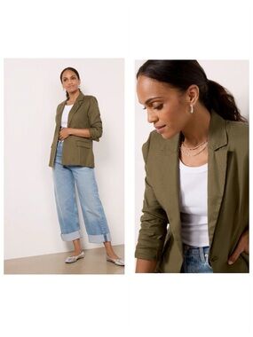 Evereve Perry Linen Blazer Olive Green Size XS NWT